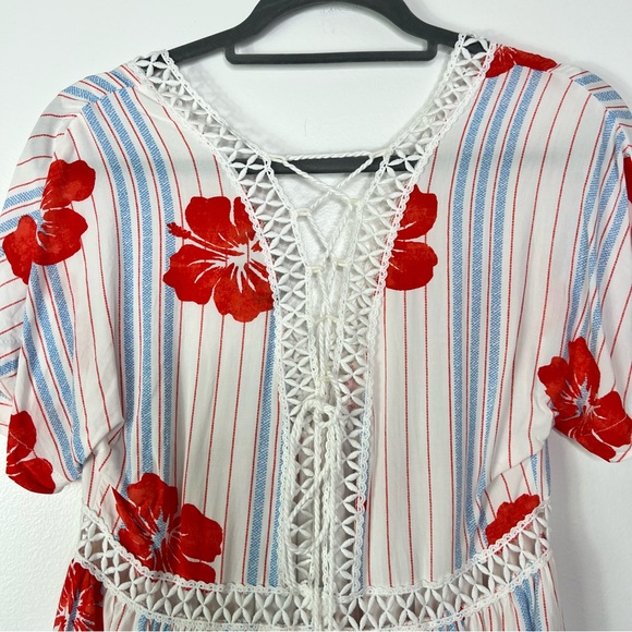 LULUS Pretty Mama Hibiscus Floral Tropical Short Sleeve Dress Womens M - Picture 5 of 12